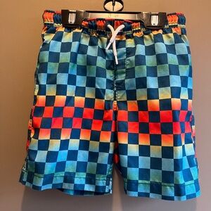 Lands' End Red and Blue Checkered Swim Shorts